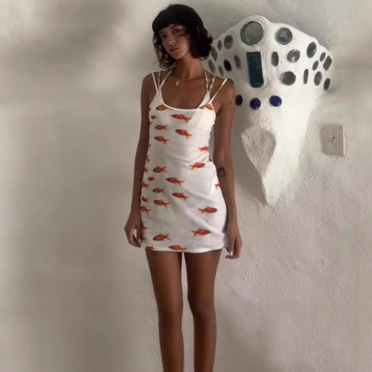 Goldfish Pattern Printing Casual Temperament Dress