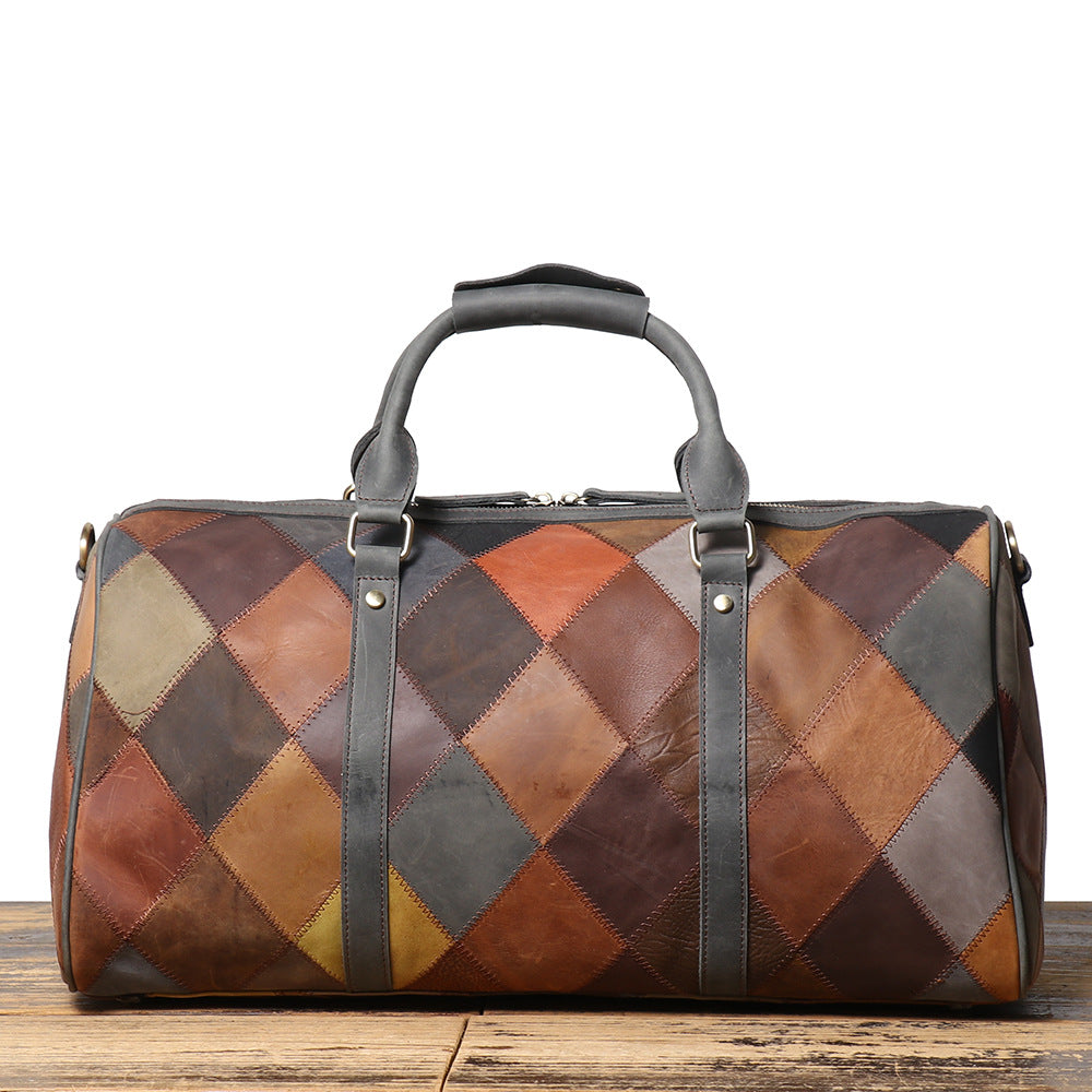 Vintage Leather Rhombus Portable Travel Bag