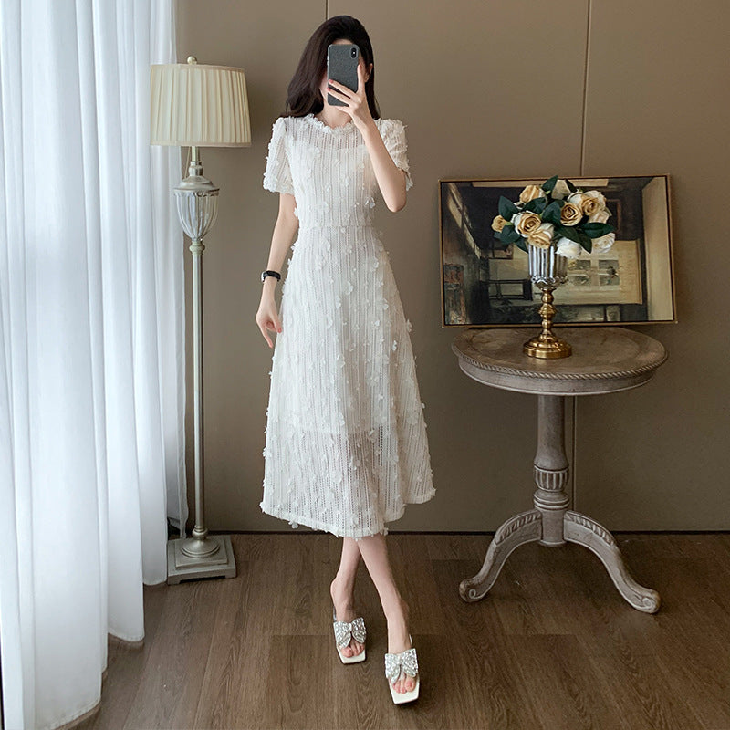 Creamy-white Embroidery A- Line Dress