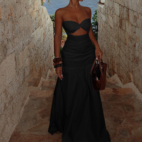 Beach Style Fake Strapless Hollow Dress