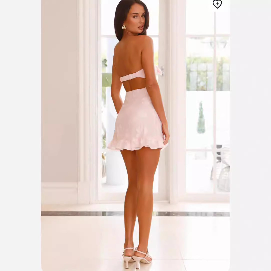 Strap Vintage Cut Flower Backless Dress