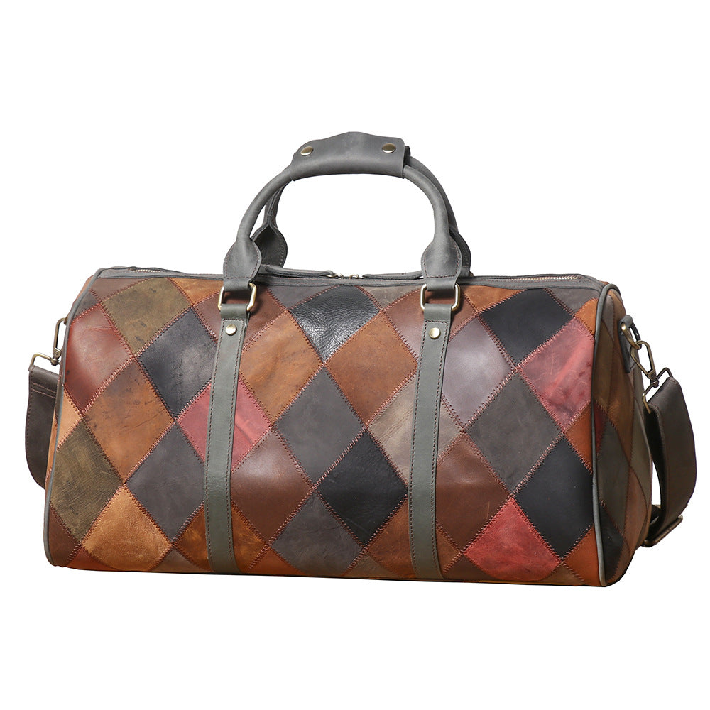 Vintage Leather Rhombus Portable Travel Bag