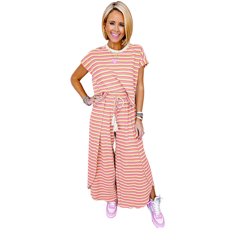 Summer New Short-sleeved T-shirt Wide-leg Pants Two-piece Set