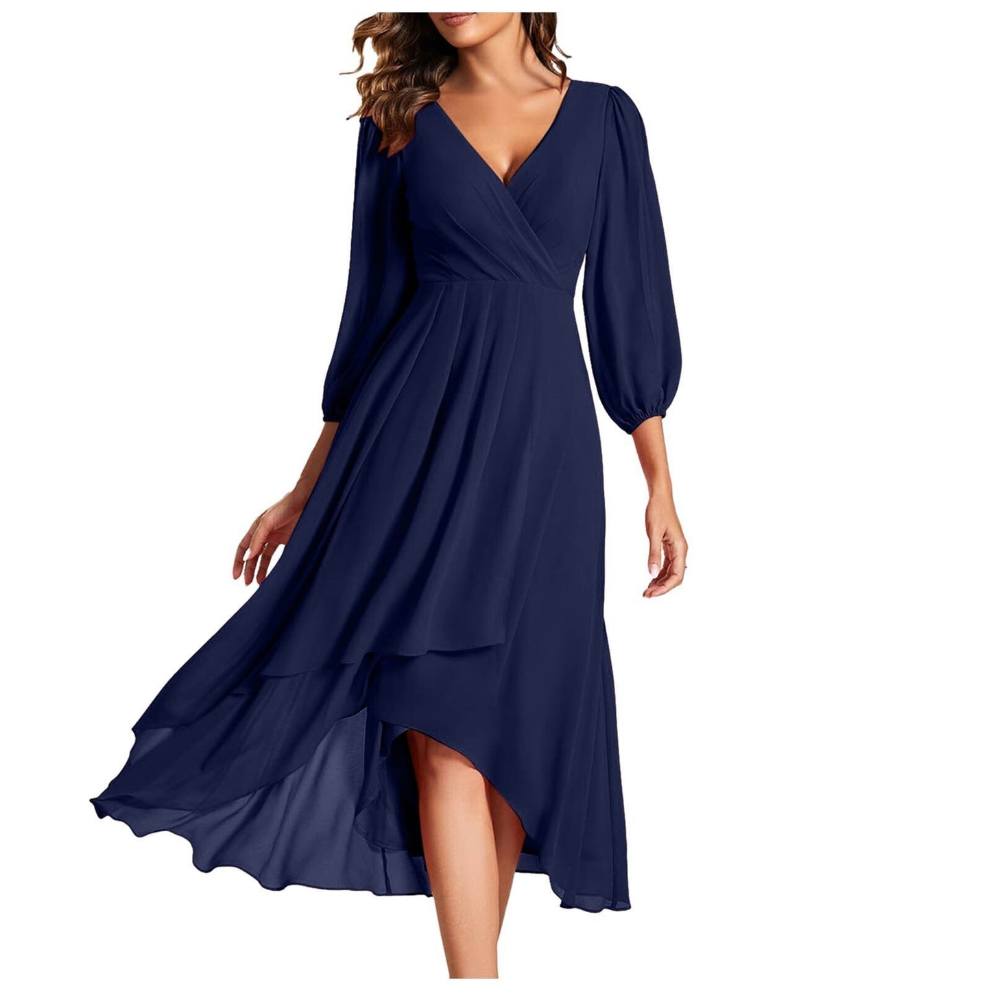 Women's V-neck Long-sleeved Dress Loose Party Evening Dress