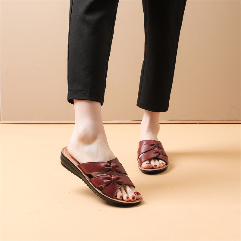 First Layer Cowhide Mom Slippers Women's Outer Wear Soft Bottom Non-slip Sandals
