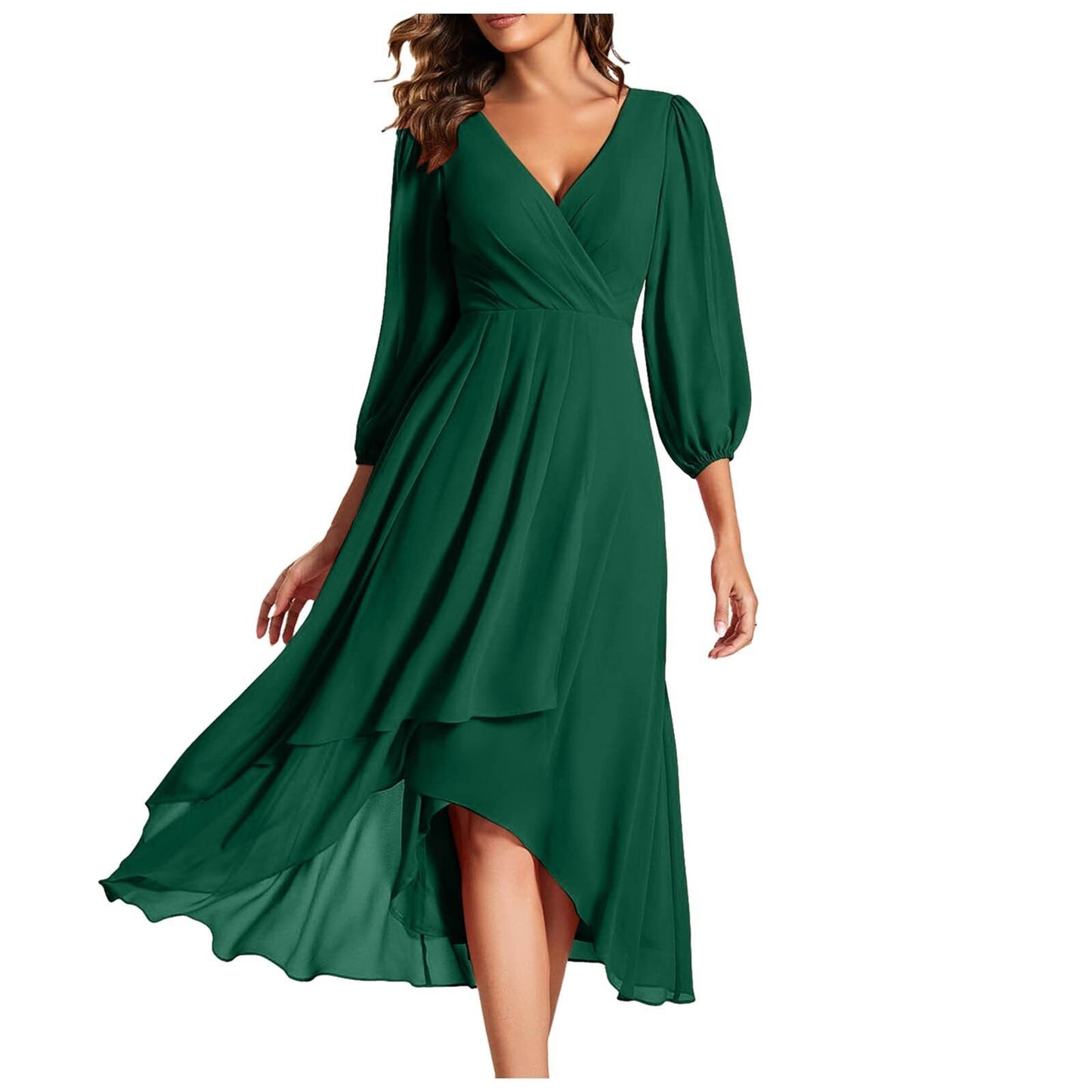 Women's V-neck Long-sleeved Dress Loose Party Evening Dress
