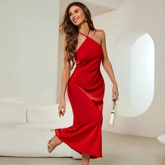 Women's Solid Color Casual Satin Strap Dress