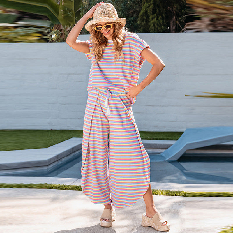 Summer New Short-sleeved T-shirt Wide-leg Pants Two-piece Set