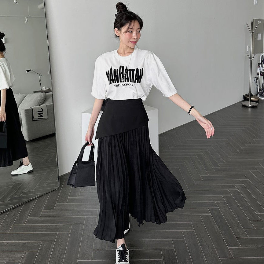 Pleated Contrast Color High Waist Women's All-match Dress