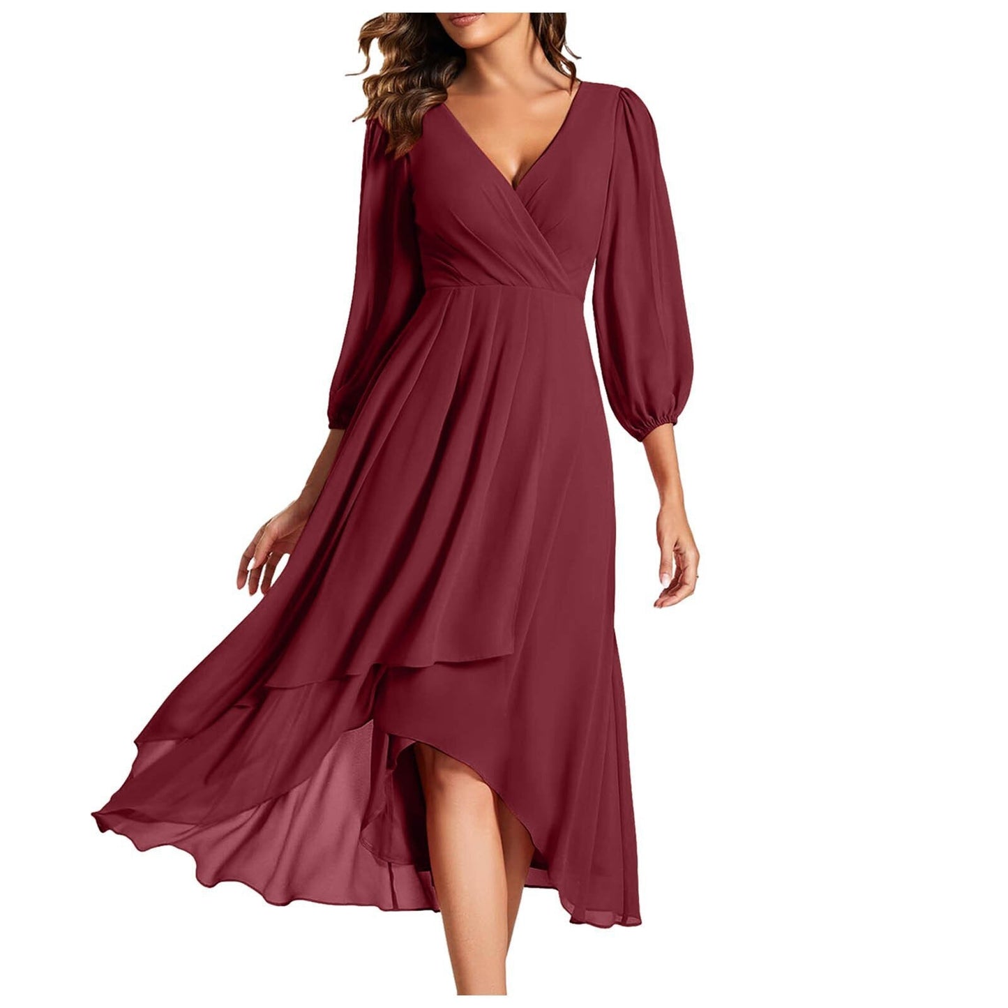 Women's V-neck Long-sleeved Dress Loose Party Evening Dress