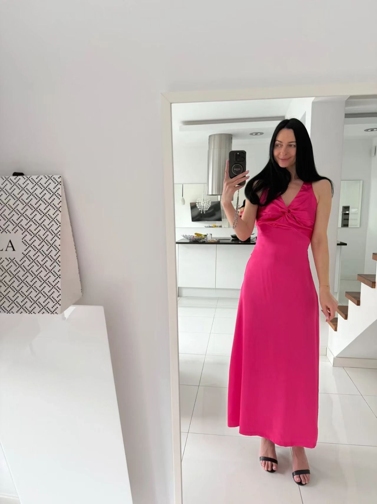 Fashion Sexy V-neck Lace Up Backless Maxi Dress Slim Fit Satin Dress