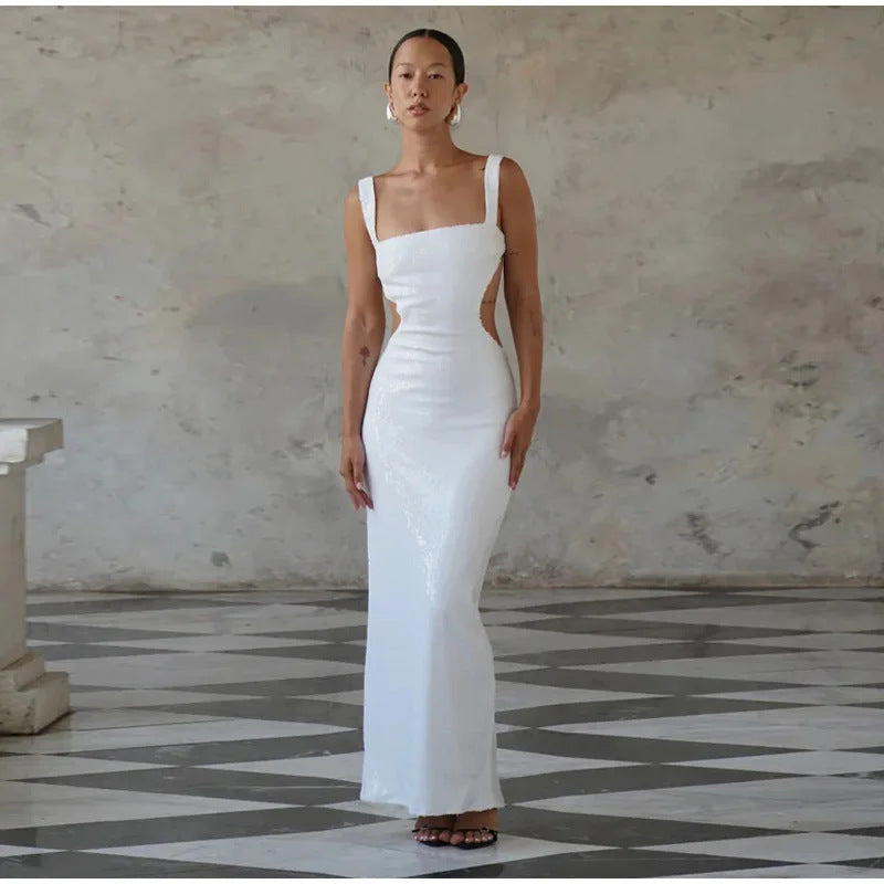 Personality Street Sequined Square Collar Sling Party Dress