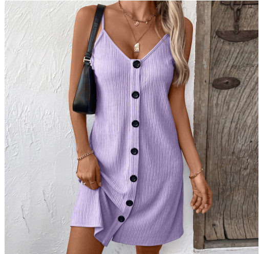 Women's Fashion Personalized Solid Color Sling Dress