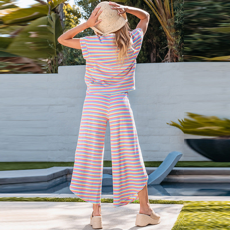 Summer New Short-sleeved T-shirt Wide-leg Pants Two-piece Set