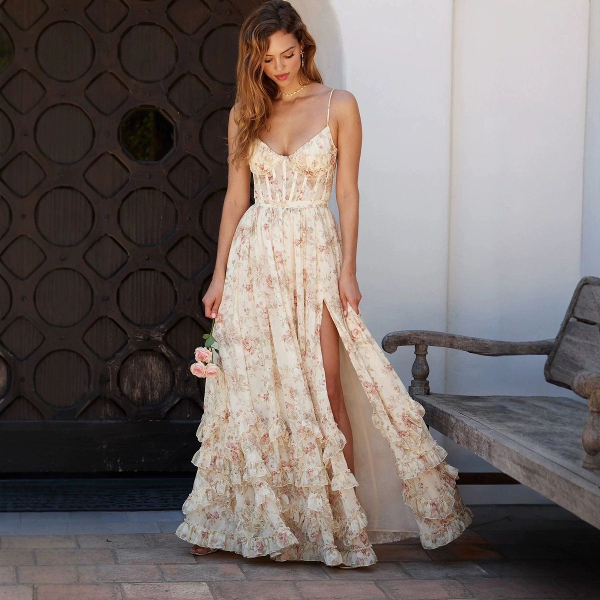 European And American Sexy Printed Floral Long Dress