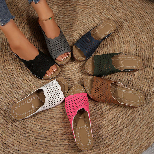 Round Toe Vintage Color Women's Sandals Hollow Stitching Plus Size