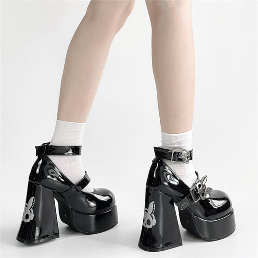 Light Luxury High Heels Women's Nude White Chunky Heel Mary Jane Shoes