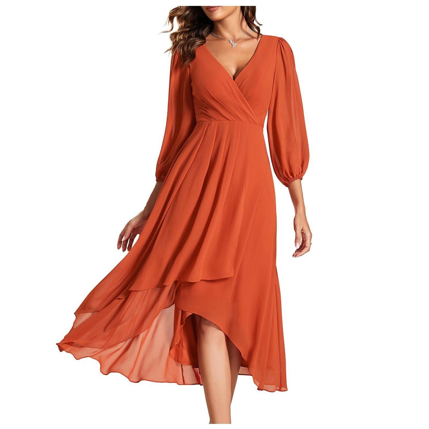 Women's V-neck Long-sleeved Dress Loose Party Evening Dress