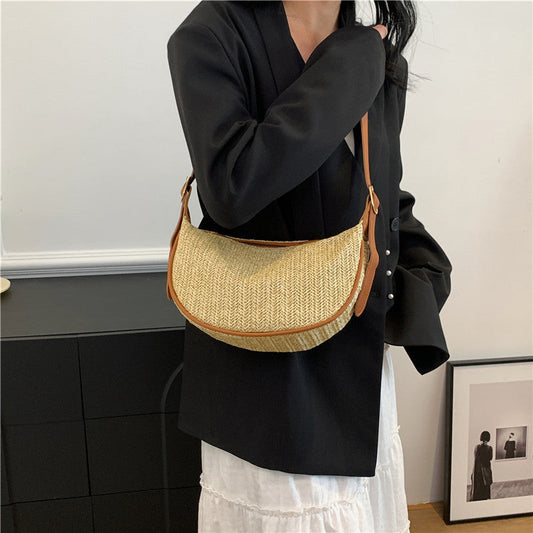 Women's Versatile Portable Knitted Straw Woven Bag
