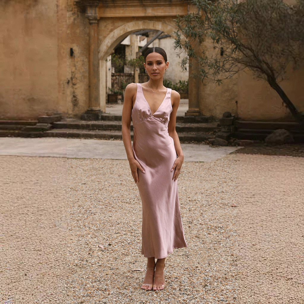 European And American Slim Fit Sexy Dress High Sense V-neck Strap