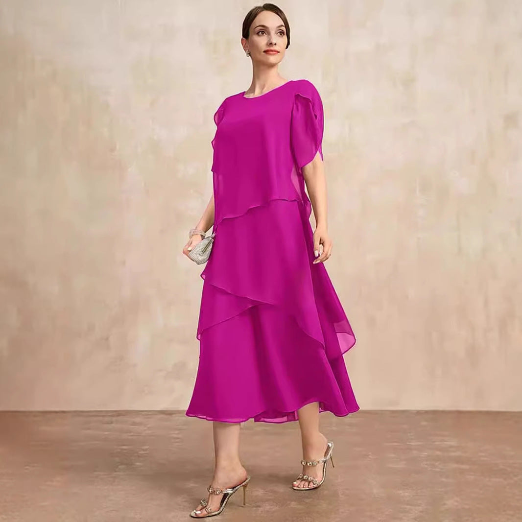 Women's Loose Belly-covering Layers Of Chiffon Dress