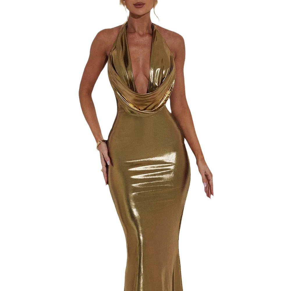 Sleeveless Halter Tight Sequins Dress Women