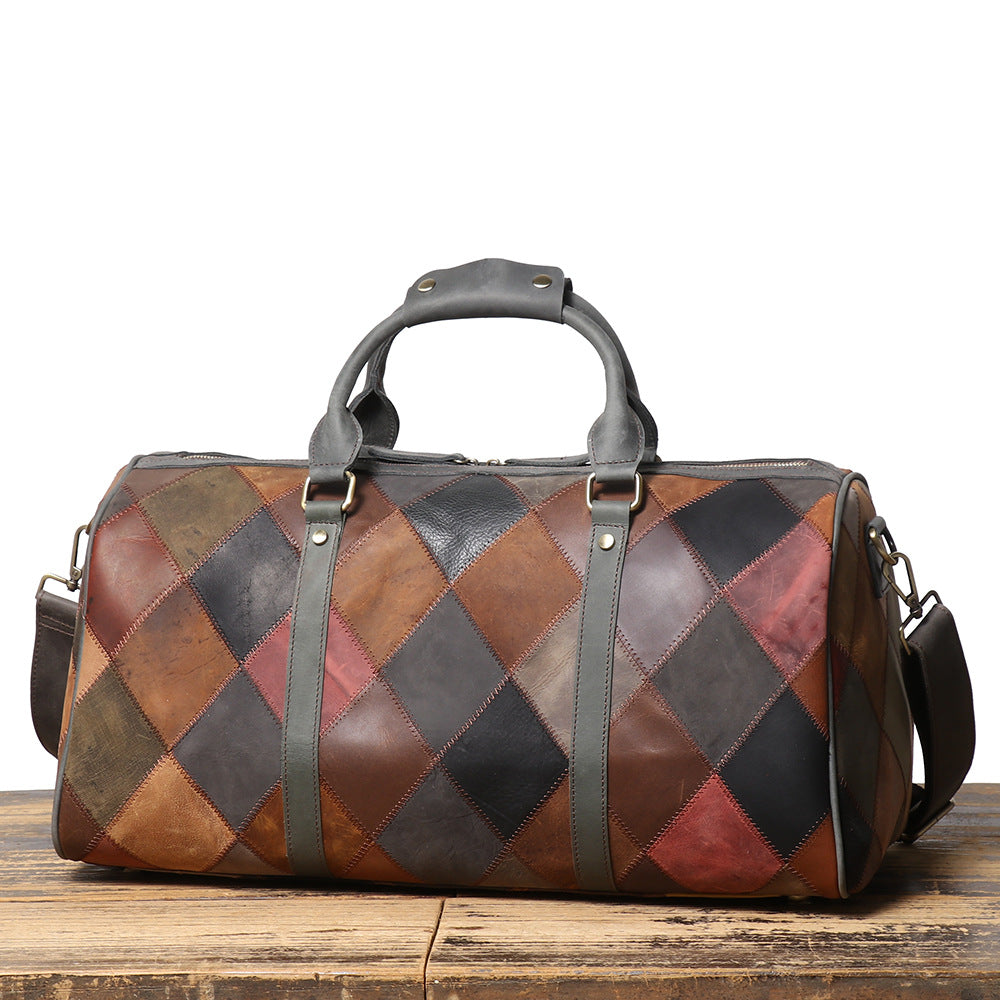 Vintage Leather Rhombus Portable Travel Bag
