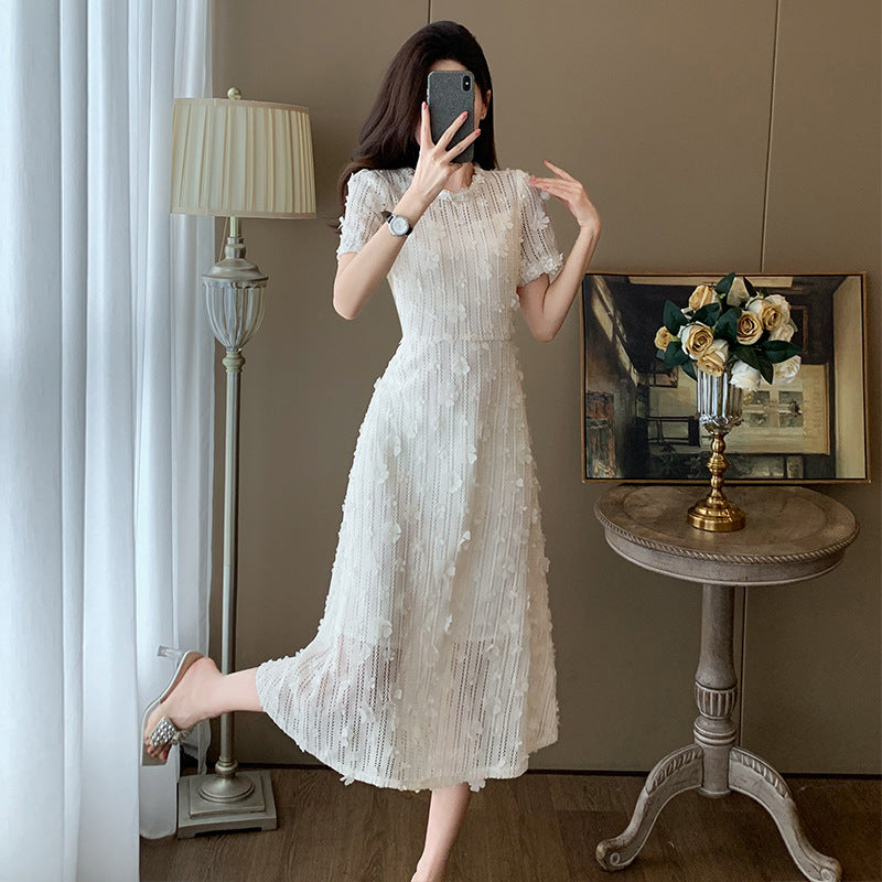 Creamy-white Embroidery A- Line Dress