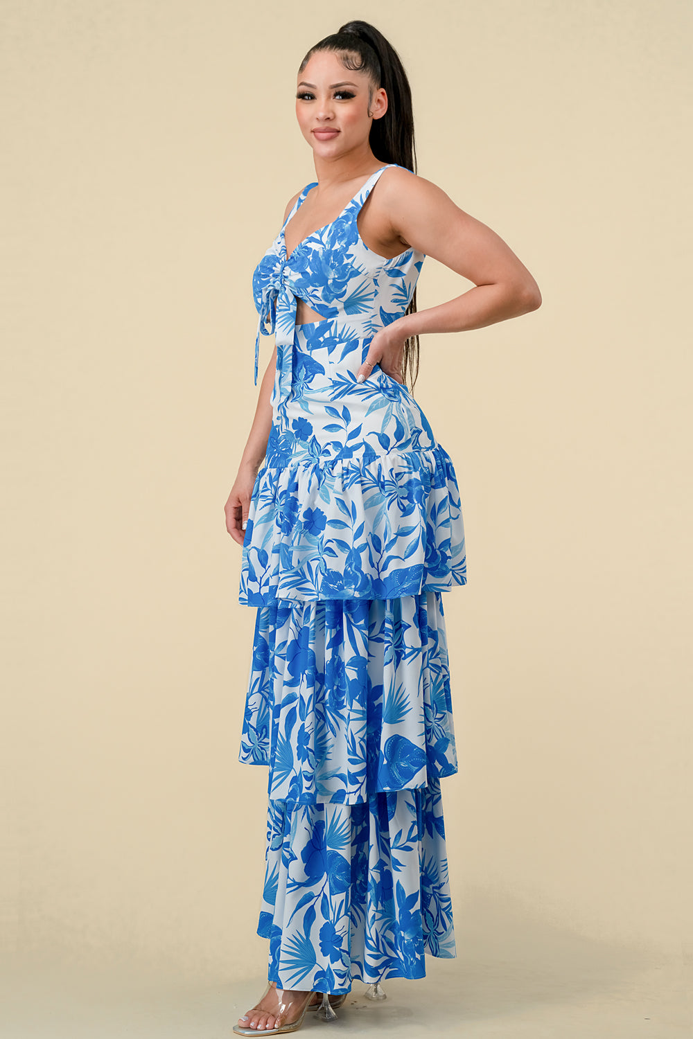 Long Sleeveless Printed Layer Maxi Dress