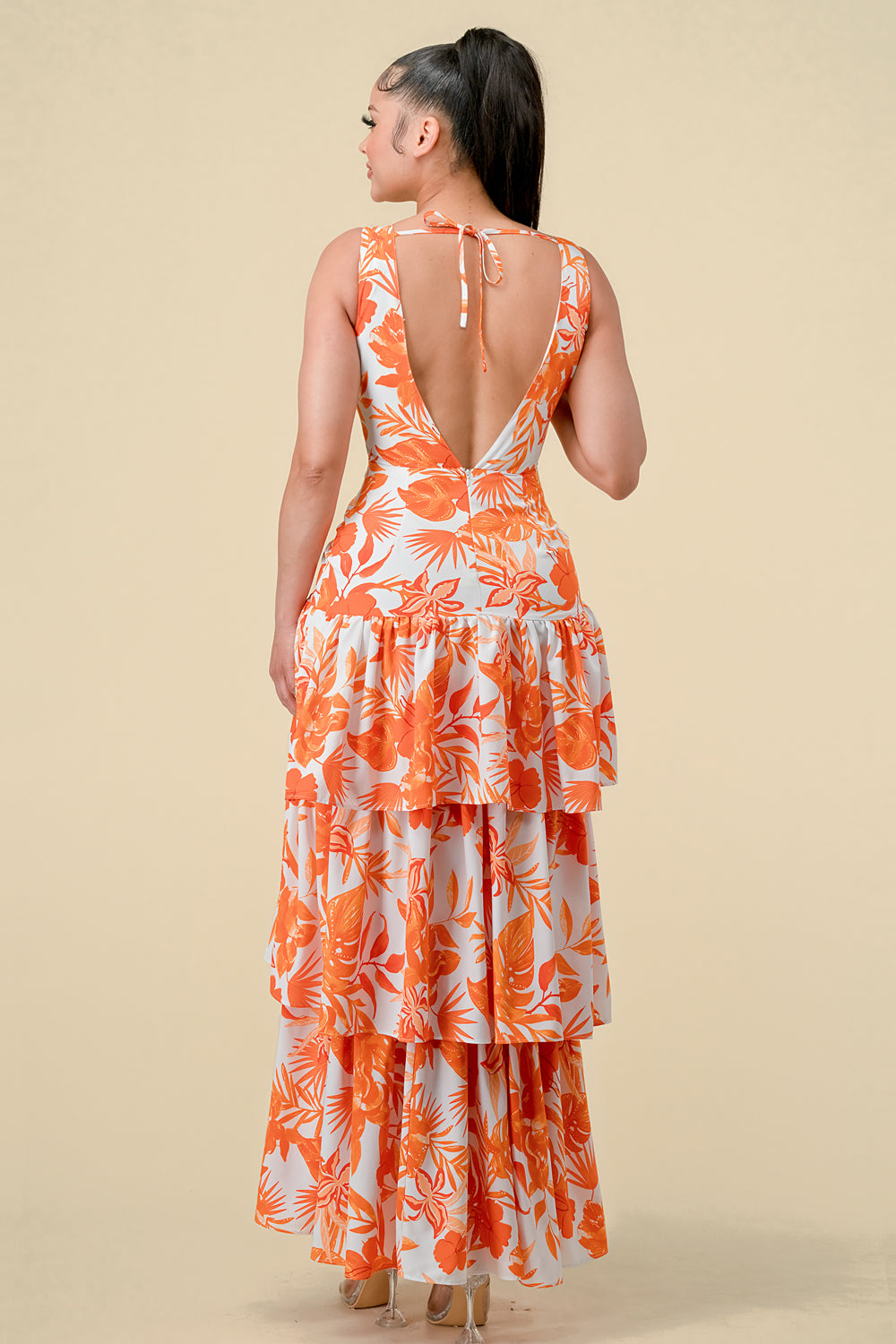 Long Sleeveless Printed Layer Maxi Dress