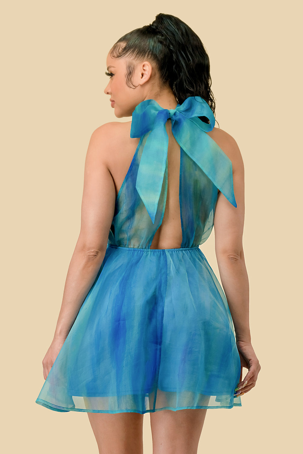 Ombre Halter Organza Short Dress