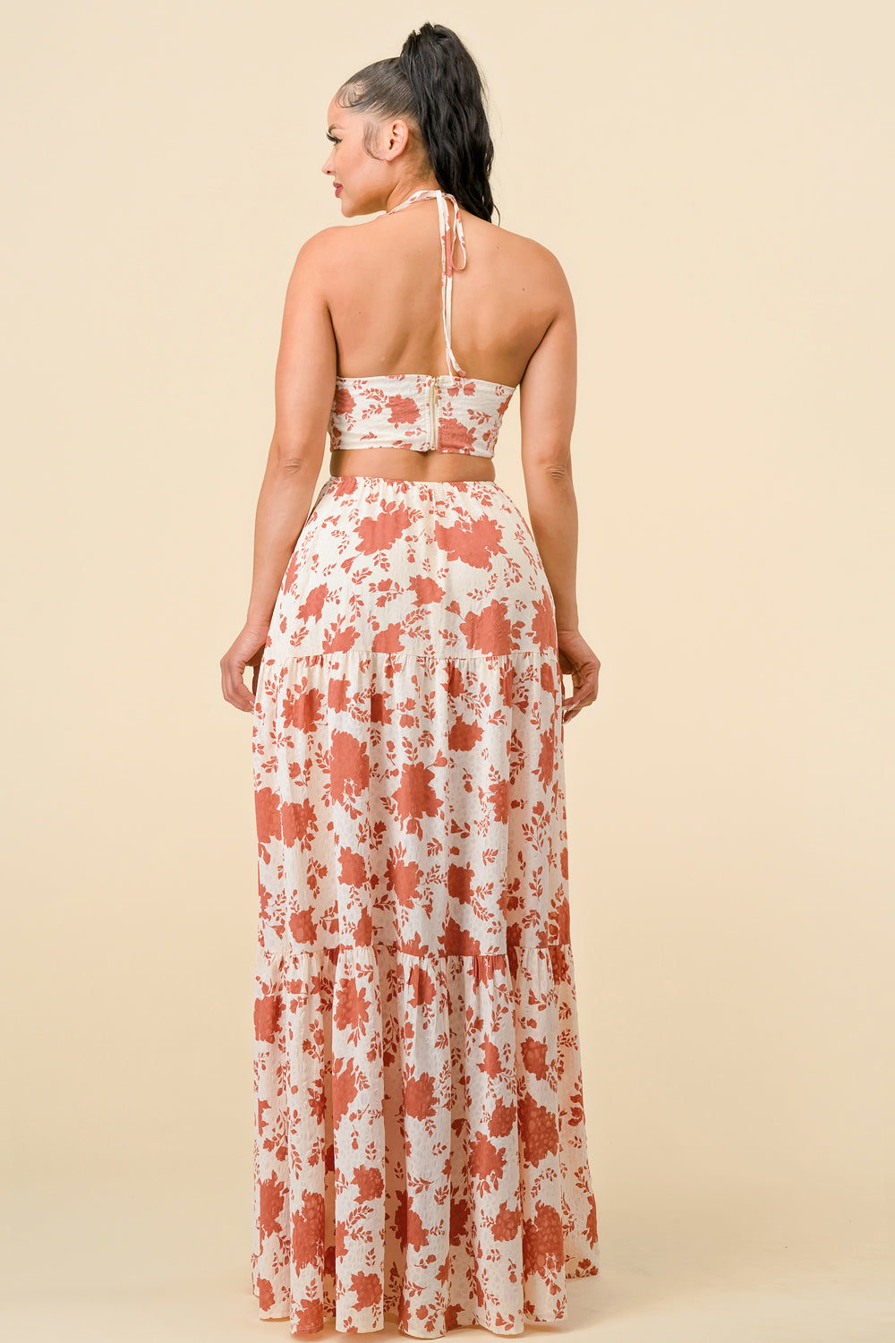 Long Halter Neck Printed Maxi Dress
