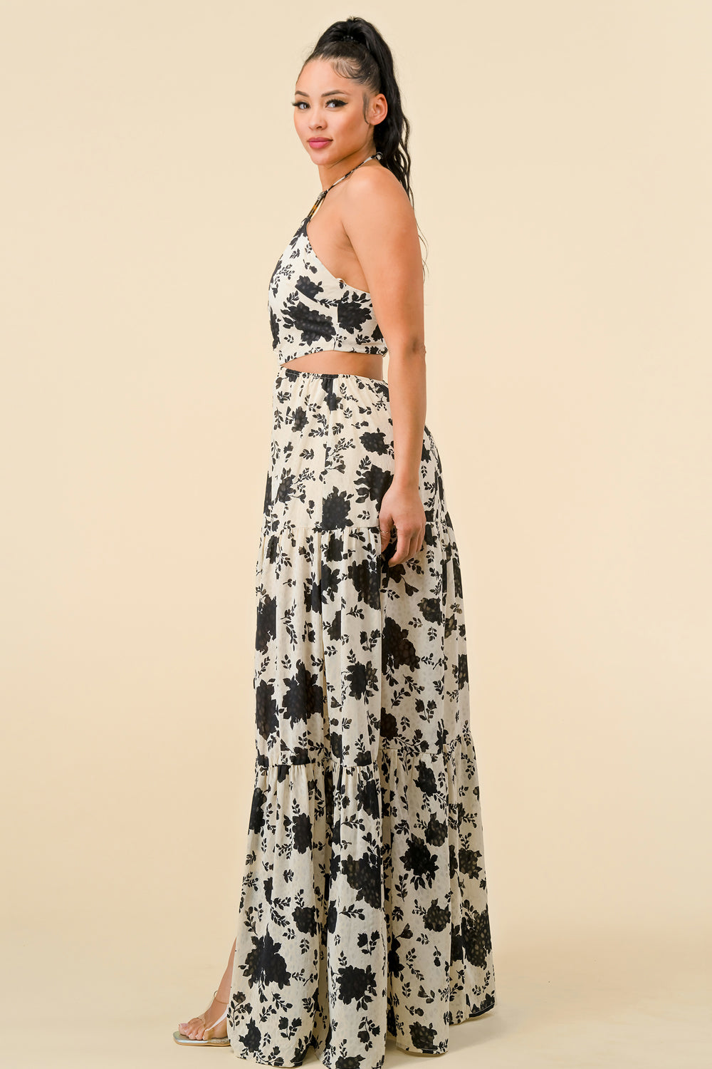Long Halter Neck Printed Maxi Dress