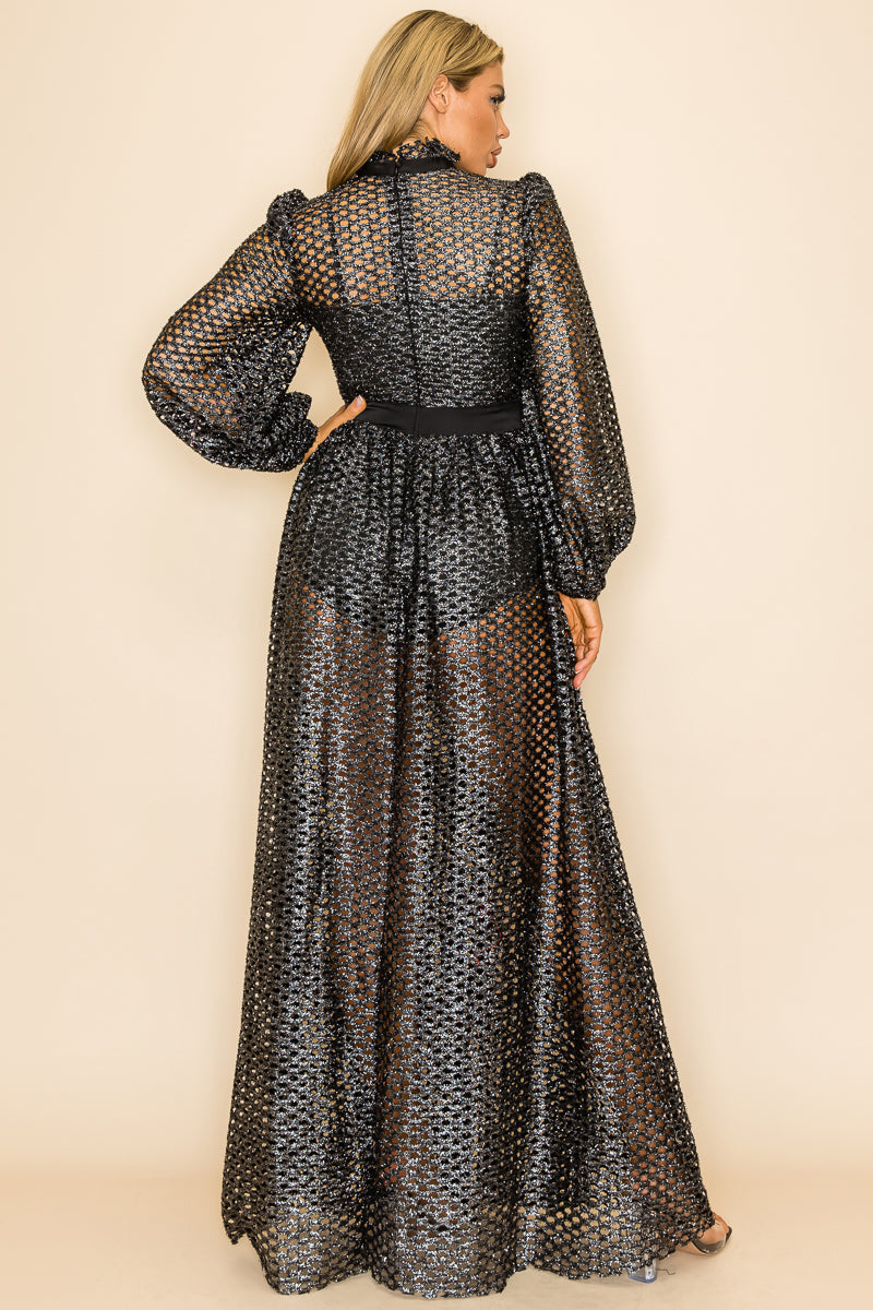 Long Sleeve See Through Slit Dress