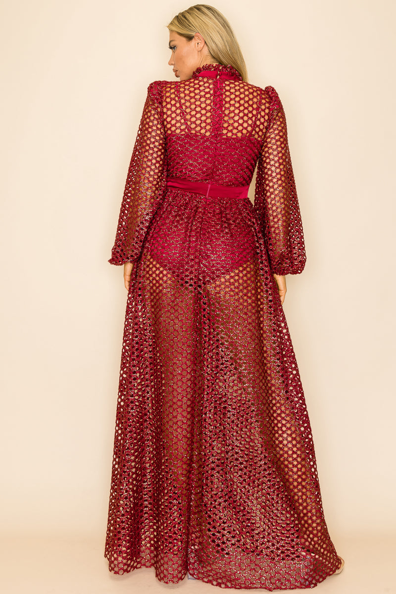 Long Sleeve See Through Slit Dress