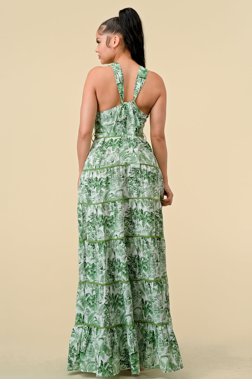 Long Halter Tiered Printed Maxi Dress