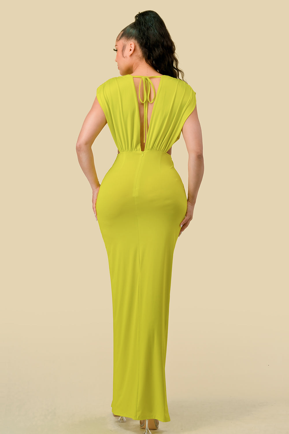 Long V Neck Waist Twisted Dress