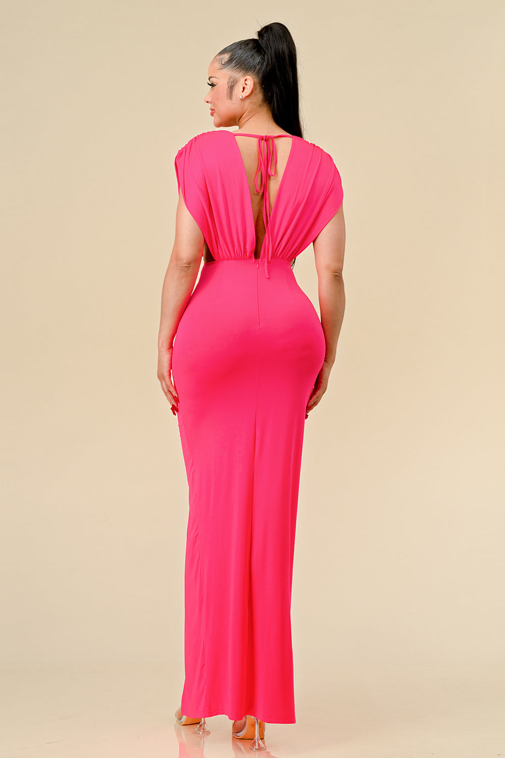 Long V Neck Waist Twisted Dress