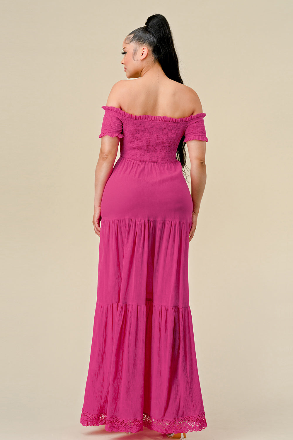 Long Off Shoulder Ruched Maxi Dress