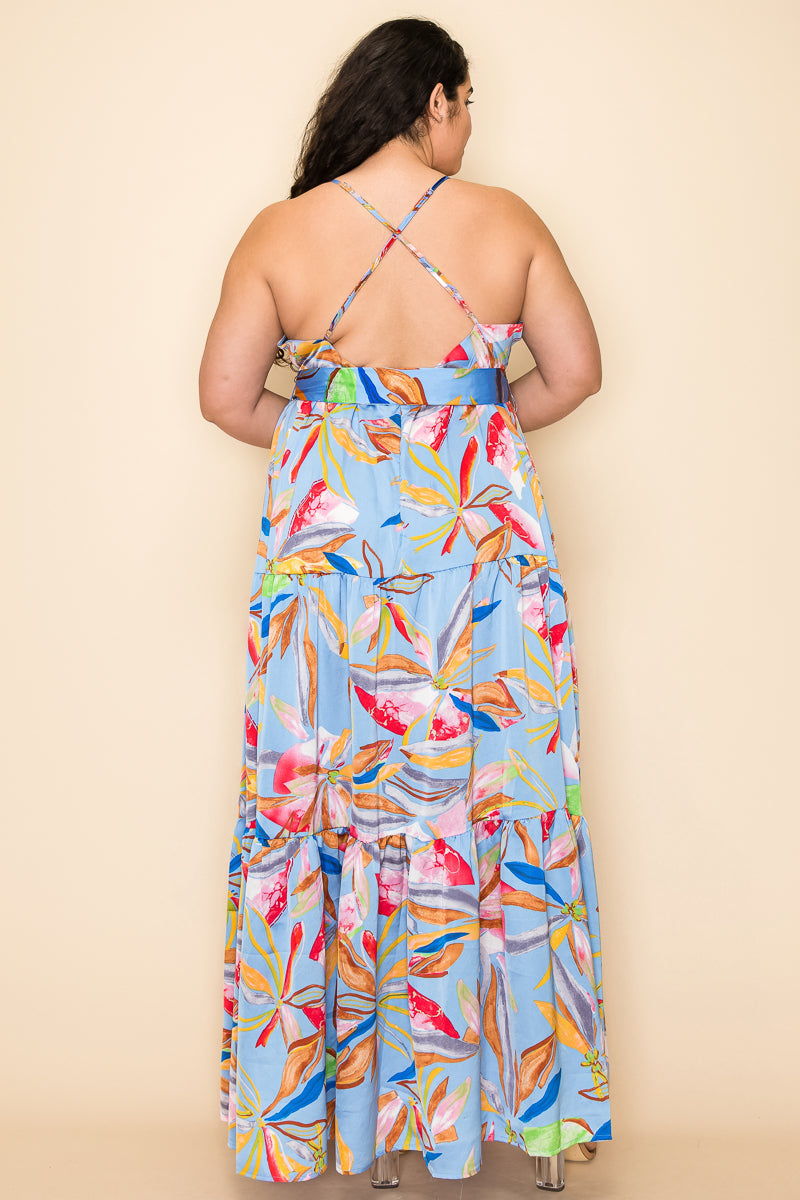 Long Plus Size Floral Print Maxi Dress