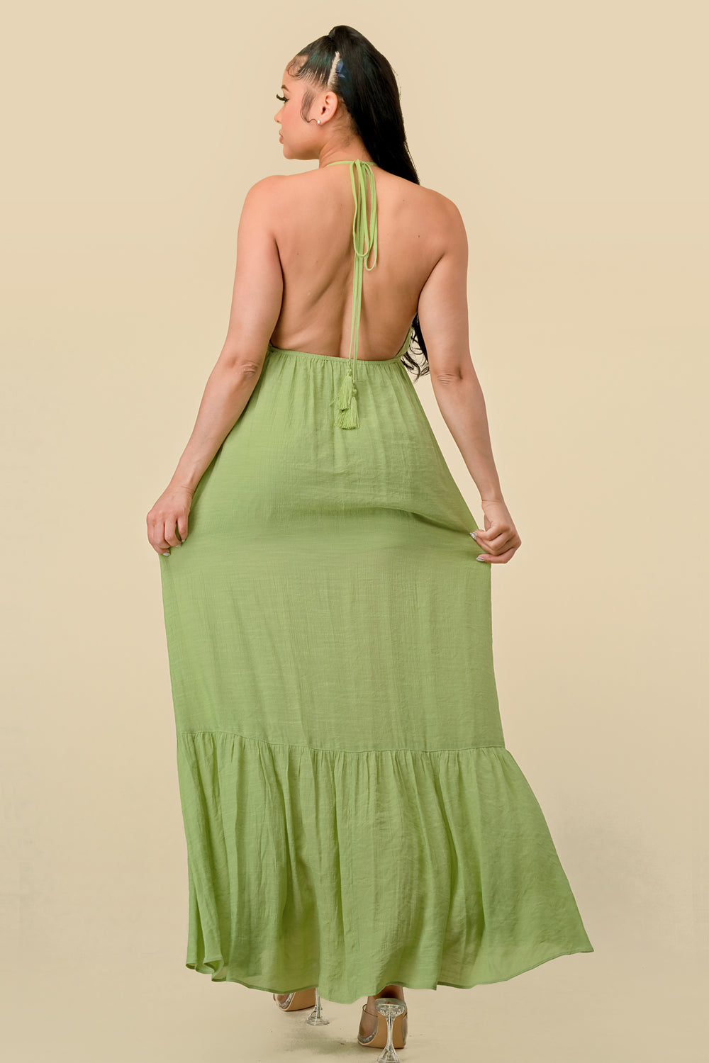 Long Halter Ruffled Slit Maxi Dress