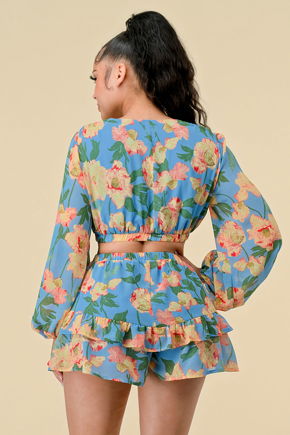 Long Sleeve Floral Print Mini Dress