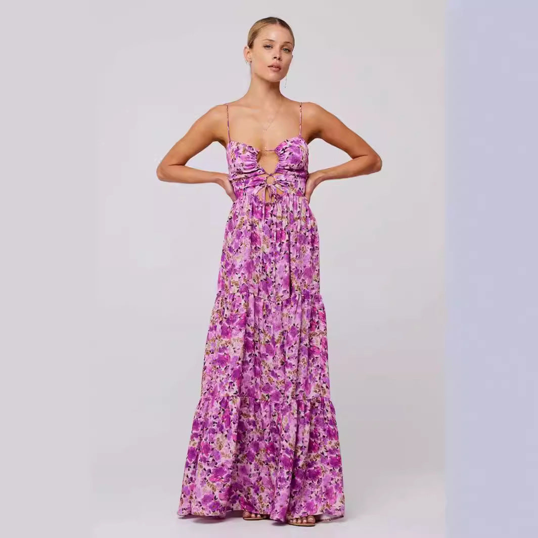 New Printed Sling Stitching Multi-color Dress