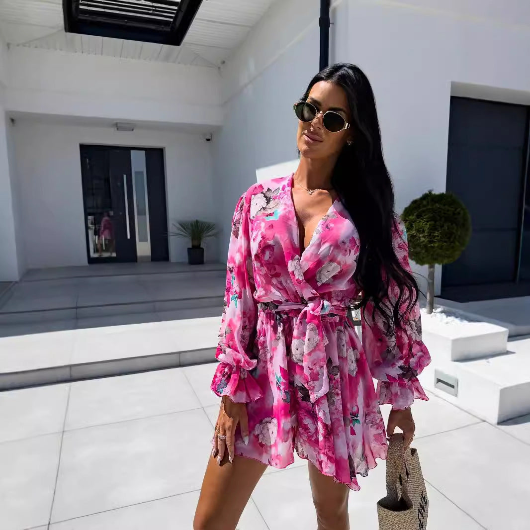 Long Sleeve Ink Printing Jumpsuit