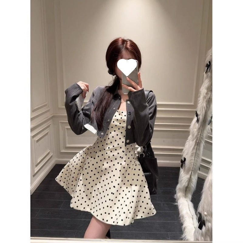 Korean Style Spring And Summer Apricot Sling Dress