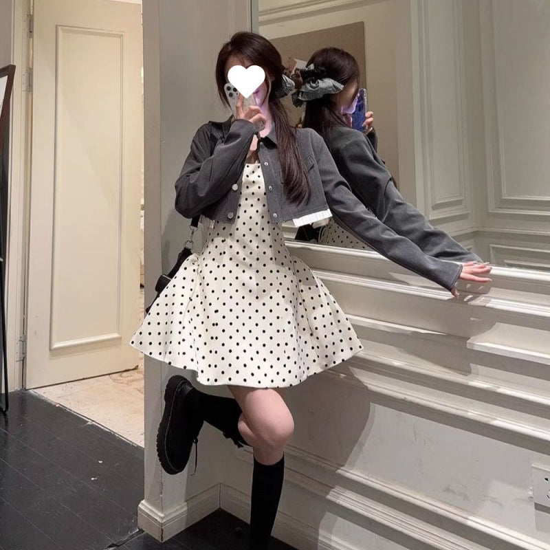 Korean Style Spring And Summer Apricot Sling Dress