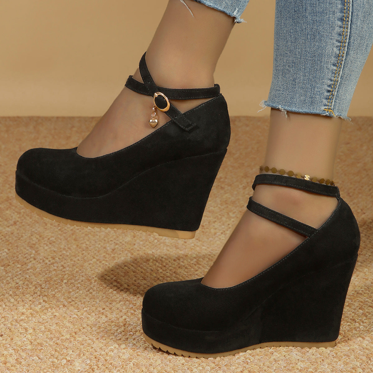 Women's Fashion Wedge Thick Bottom Single Strap Shoes