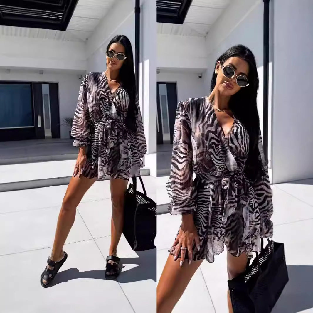 Long Sleeve Ink Printing Jumpsuit