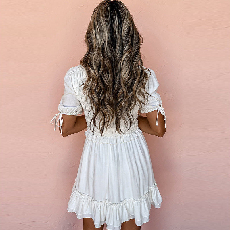 New Solid Color High Waist Dress Women