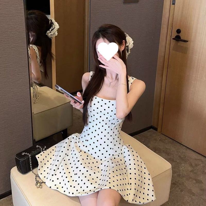 Korean Style Spring And Summer Apricot Sling Dress